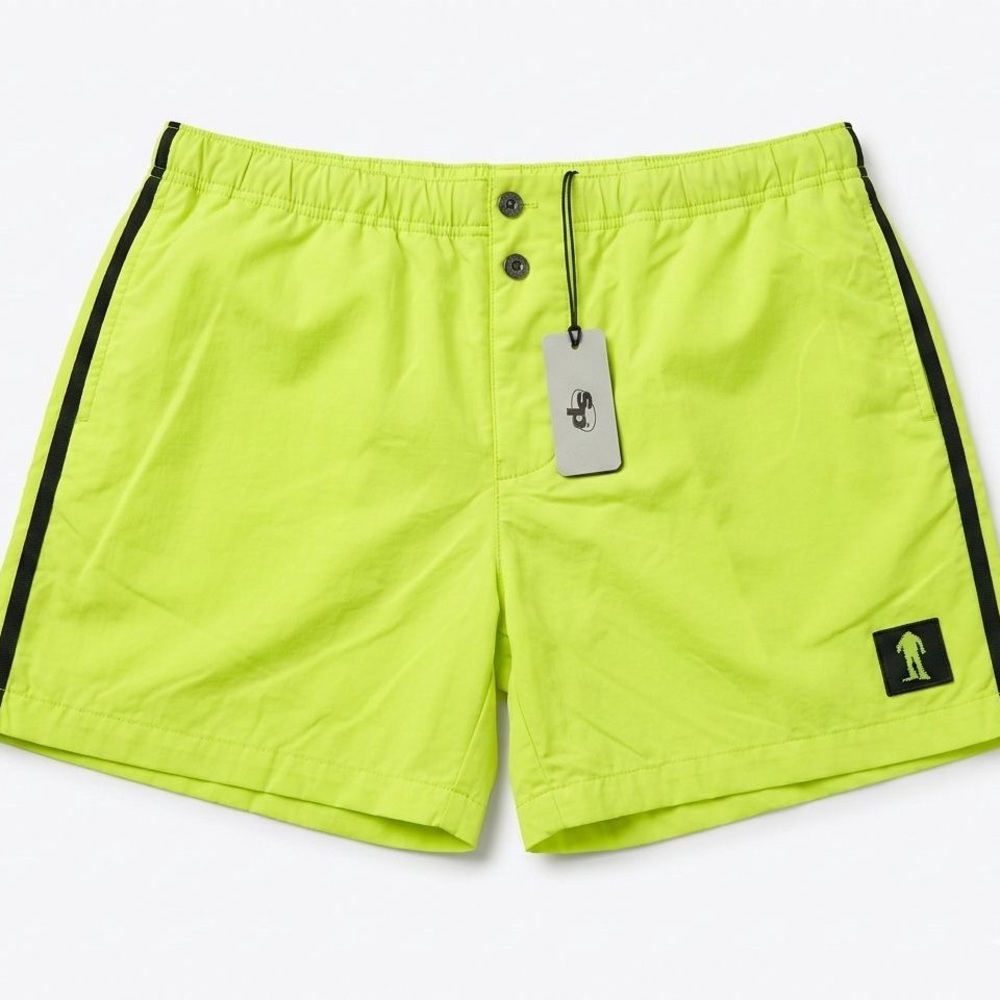 Neon Lime Men's Swim Trunks with Black Side Trim-L